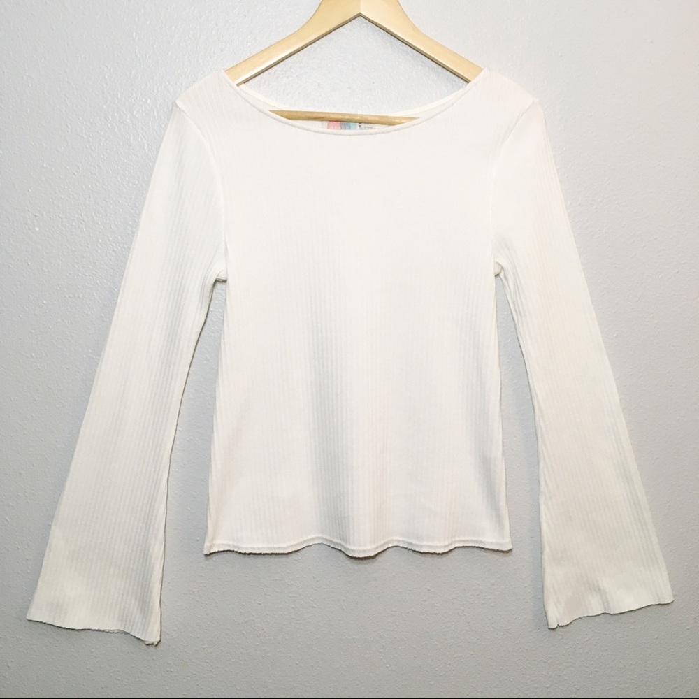 We The Free White Ribbed Flare Sleeve Top Shirt